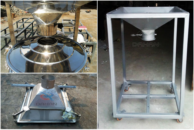 圓形振動篩料倉與進(jìn)料口連接處，料倉展示結(jié)構(gòu)圖